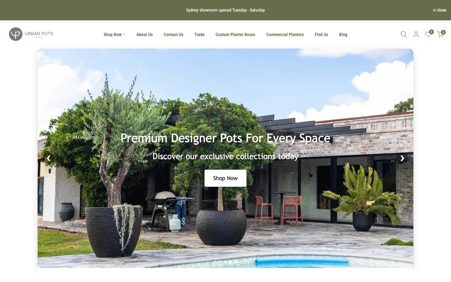 Urban Pots Australia homepage — premium designer pots